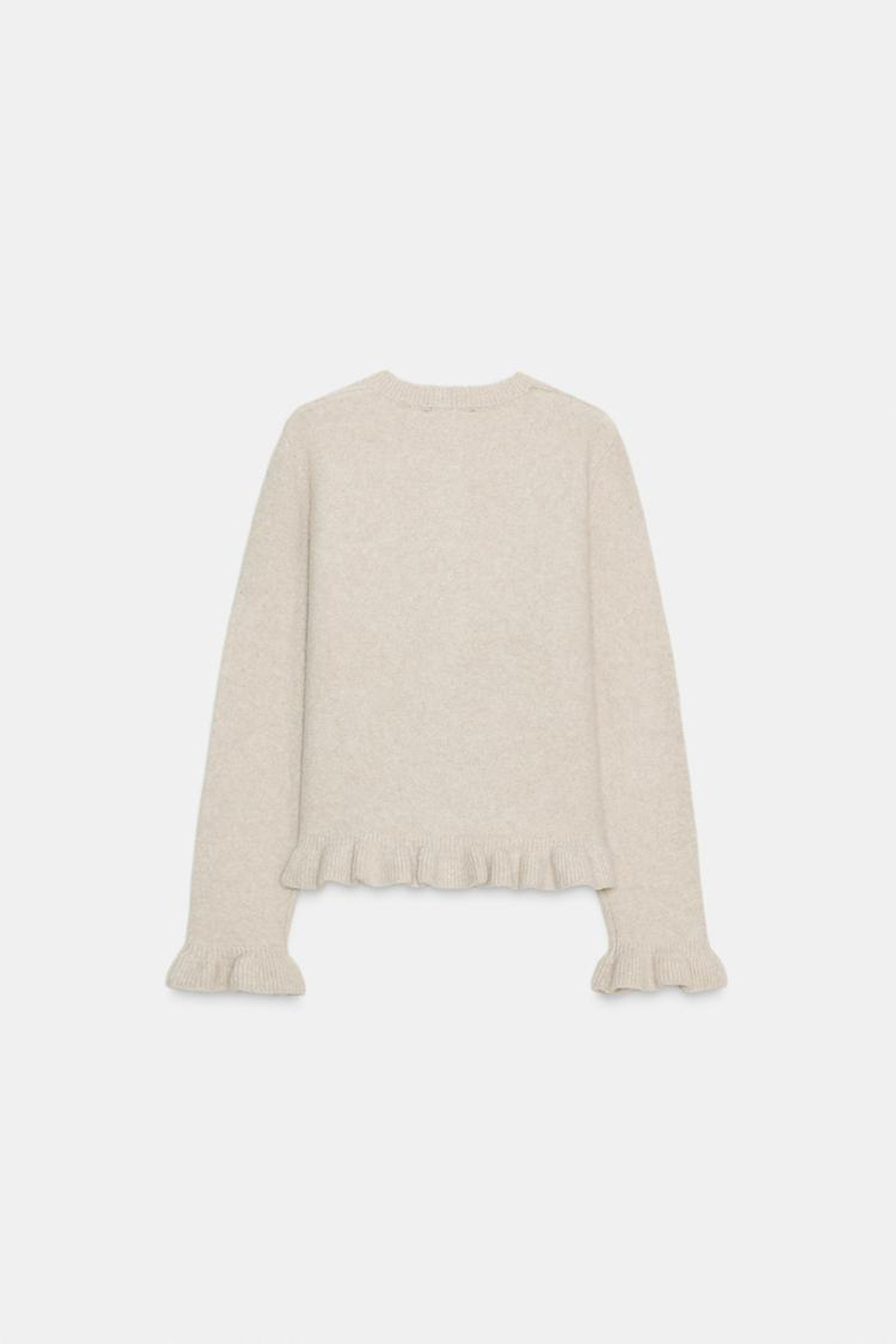 ZARA КАРДИГАН С ВОЛАНАМИ, ПЕСОЧНЫЙ