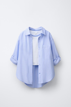 ZARA РУБАШКА В ПОЛОСКУ, СИНИЙ