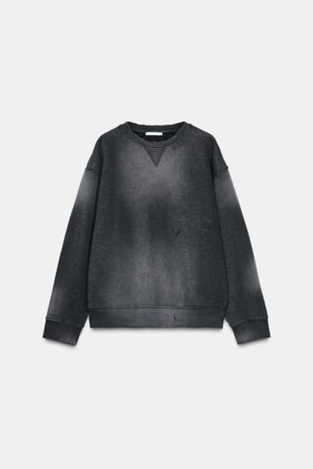 ZARA ТОЛСТОВКА С ЭФФЕКТОМ ПОТЕРТОСТИ, ЧЕРНЫЙ
