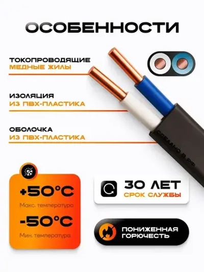 Силовой кабель ВВГнг/ВВГ нг/ВВГ 2х2,5, 4 м