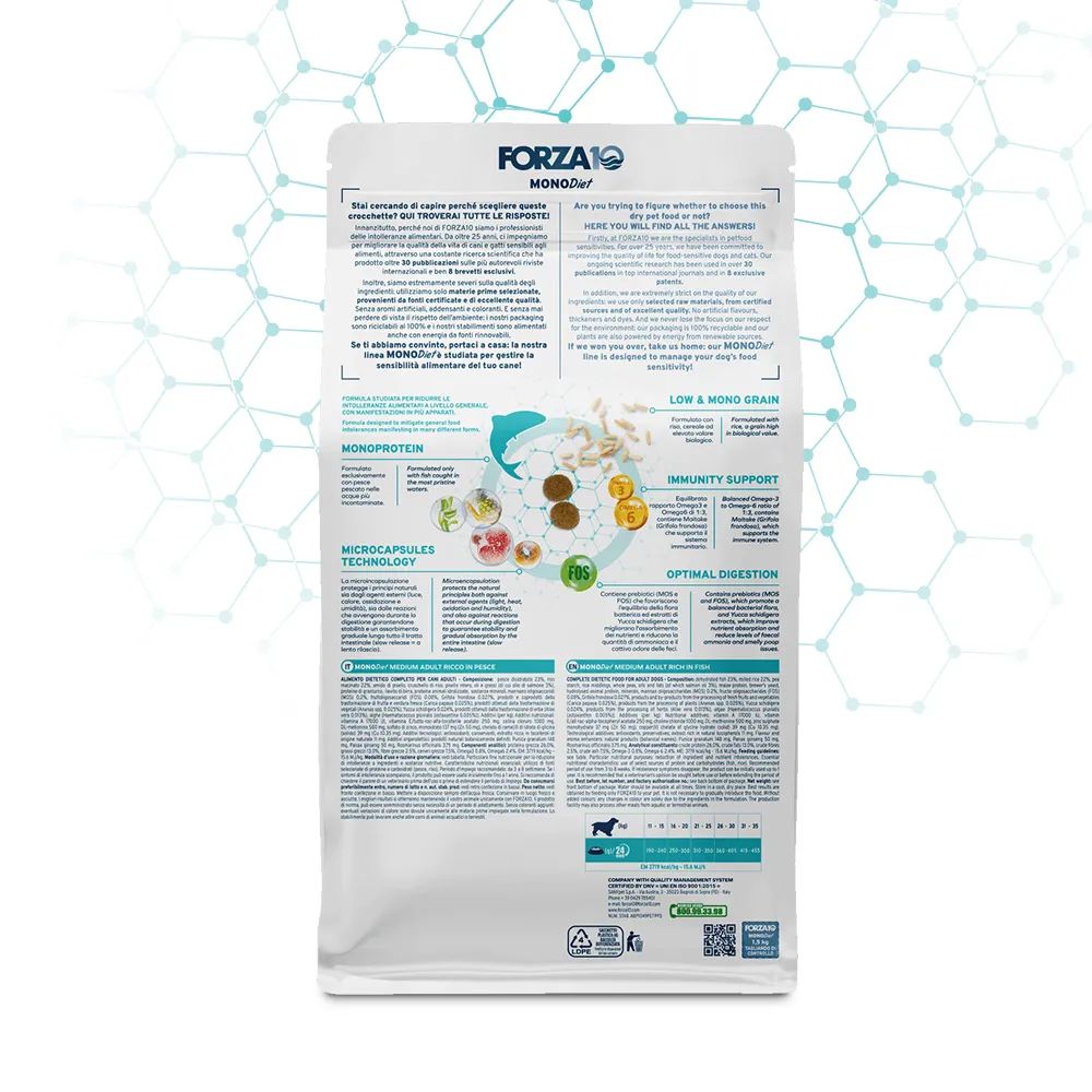 Сухой корм Forza 10 Medium Diet Pesce для собак средних пород гипоаллергенный с рыбой