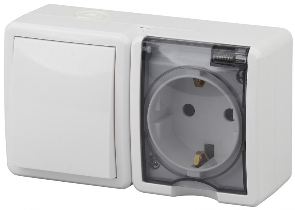 Блок розетка+выключатель IP54, 16A(10AX)-250В, белый Эксперт ЭРА