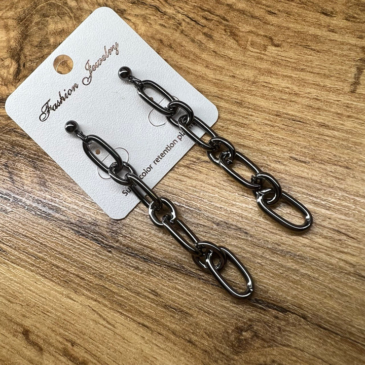 Серьги "Цепи" бусинка подвеска 7 звеньев ассорти плетение якорное овал круглый металл графитовый 7 см