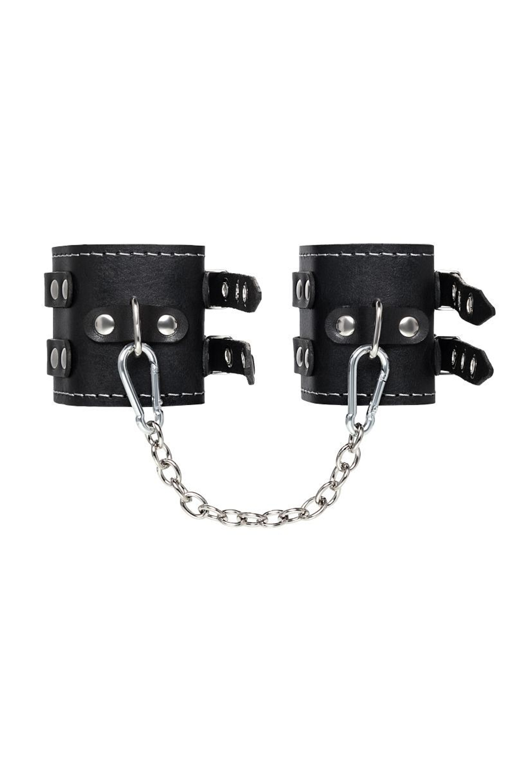 Черные оковы с двумя ремнями и красной подкладкой (Цвет: черный с красным)