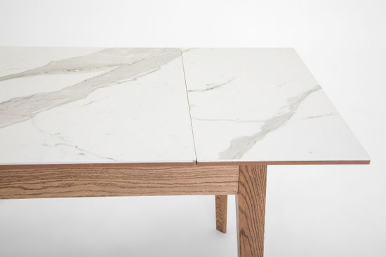 Стол Франк-М (дуб/нога светлый дуб с чёрной патиной/столешница керамика черный мрамор)