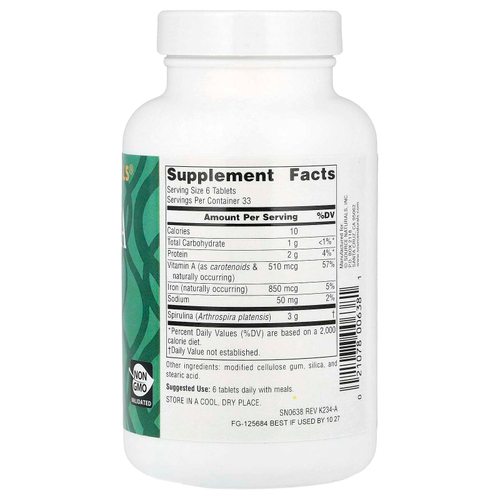 Source Naturals, Спирулина, 500 мг, 200 таблеток