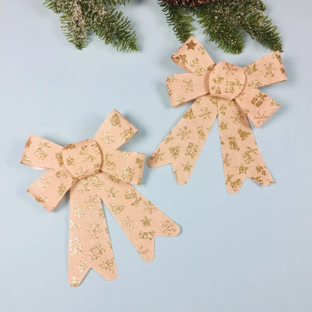 Бант на ёлку «Новогодний» 14,5*17 см (набор 2 шт), Бежевый