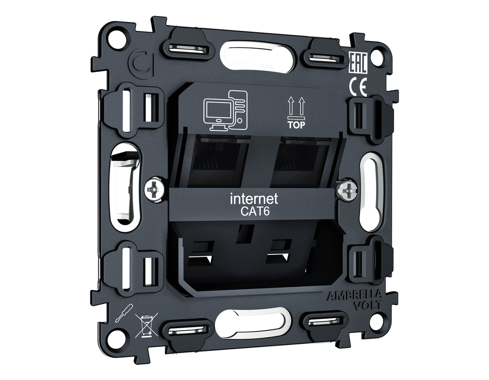 VM189 Механизм компьютерной двойной розетки RJ-45 (8P8C) CAT6 с автоматической защитной шторкой QUANT