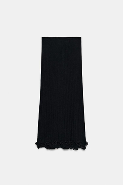 ZARA ДВУХСЛОЙНАЯ ТРИКОТАЖНАЯ ЮБКА МИДИ, ЧЕРНЫЙ