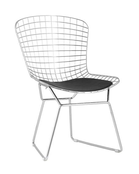 обеденный Bertoia хромированный металл с черной подушкой из экокожи