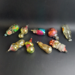 Ёлочные игрушки набор из 9 разных штук матрёшки, кот, божья коровка и др, стекло, роспись, узоры, подвесные, винтаж СССР 1970-1990 гг