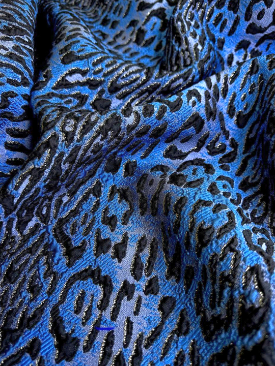 Костюмная жаккард леопард, синий/серый/черный, люрекс NB/Esc#005