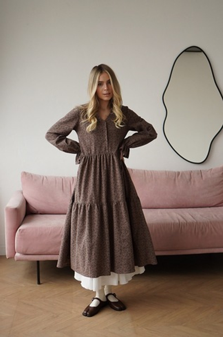 Платье Анастасия из фланели для беременных и кормящих, Мокко с цветами