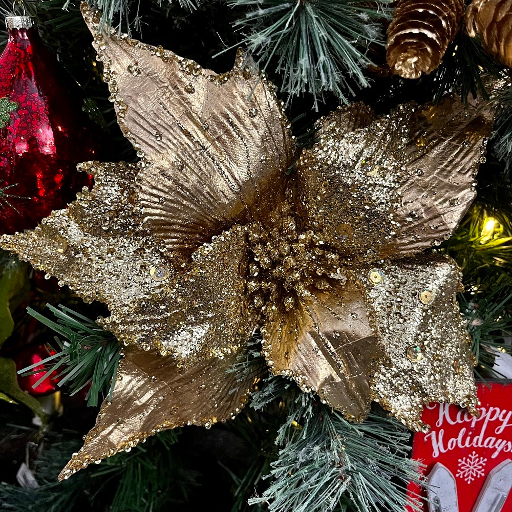 Пуансетия на клипсе золотая [Арт. BR32487]