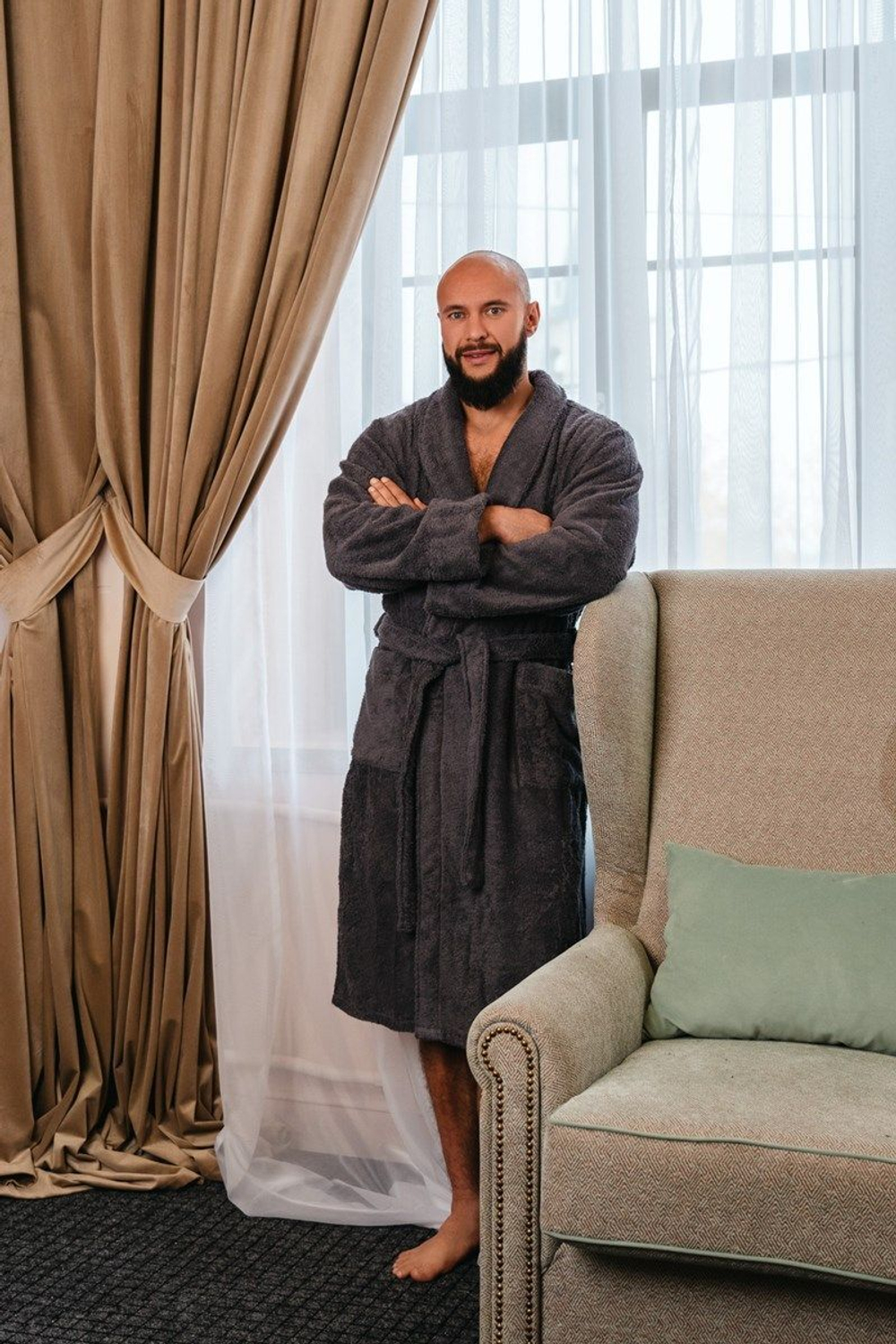 Халат махровый 64-66 темно-серый