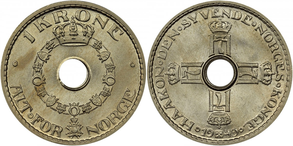 Норвегия 1 крона, 1925 - 1951 Король Хокон VII XF