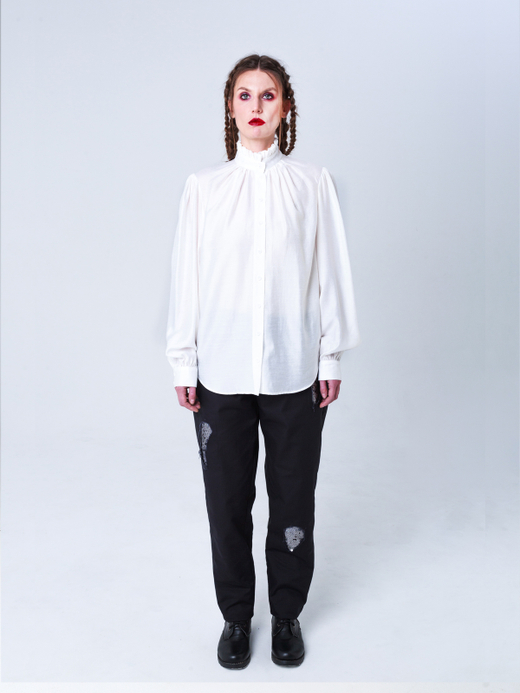 Блуза женская из тенсела и шелка "Крестьянская". Сливочный