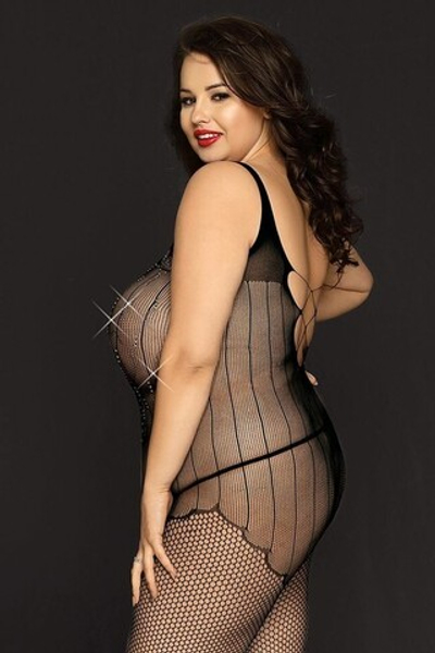 Контактный эластичный комбинезон со стразами Angelle XXL (Цвет: черный)