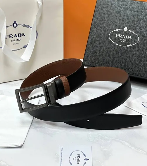 Двухсторонний ремень Prada чёрный/коричневый
