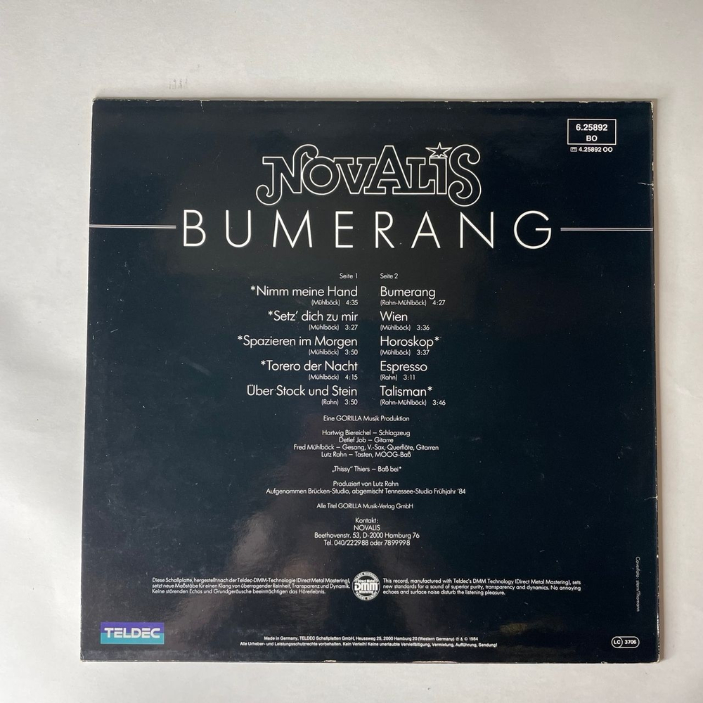 Винтажная виниловая пластинка LP Novalis Bumerang (Германия 1984)
