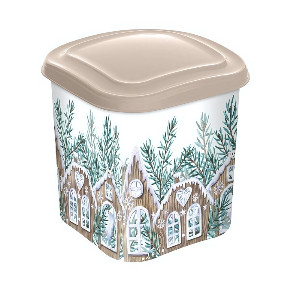 Емкость для сыпучих продуктов 1,8л с декором (бежевый)