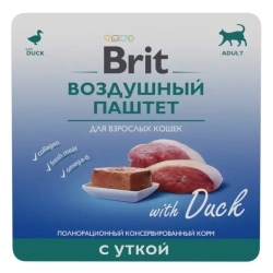 Brit premium, воздушный паштет для взрослых кошек, утка, 100г