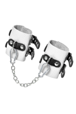 Бело-черные наручники с двумя ремешками и люверсами