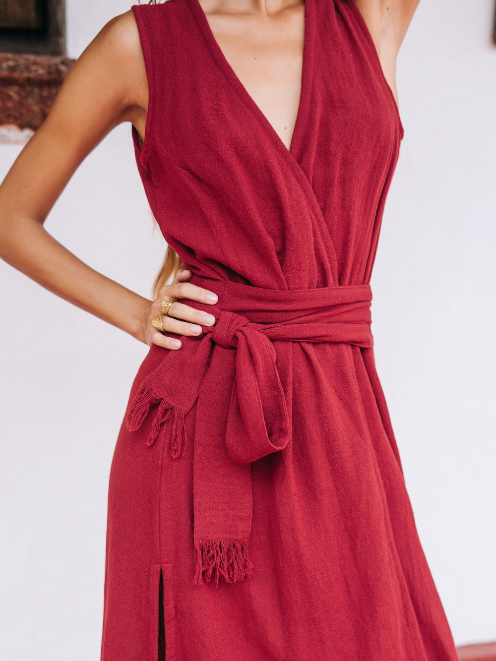 Длинное бохо-платье с запахом (красное)