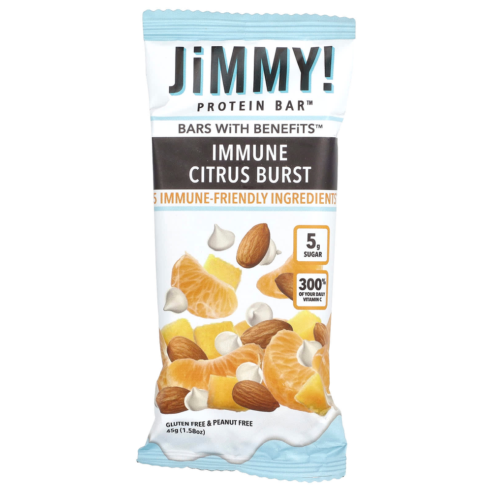 JiMMY!, Be Well, батончики с пользой, протеиновый батончик, иммунитет цитрусовых, 12 батончиков, 45 г (1,58 унции)