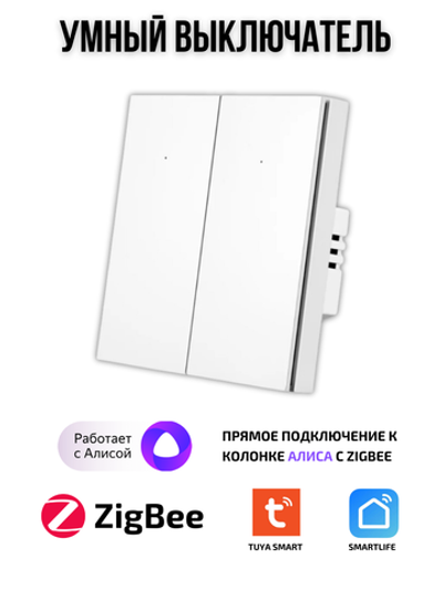 Умный выключатель ZigBee двухклавишный для Алисы