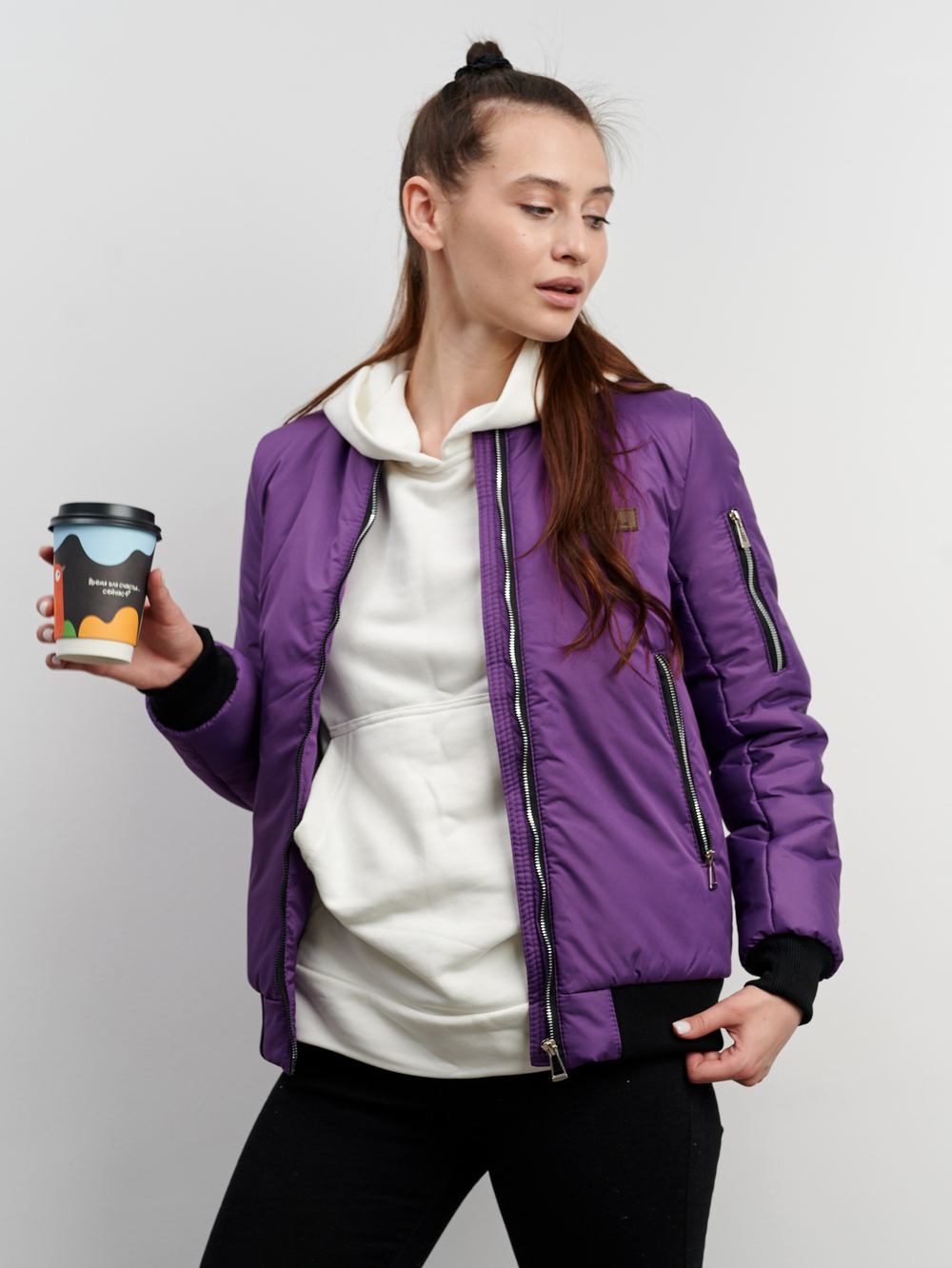 Женский бомбер-пилот черничный