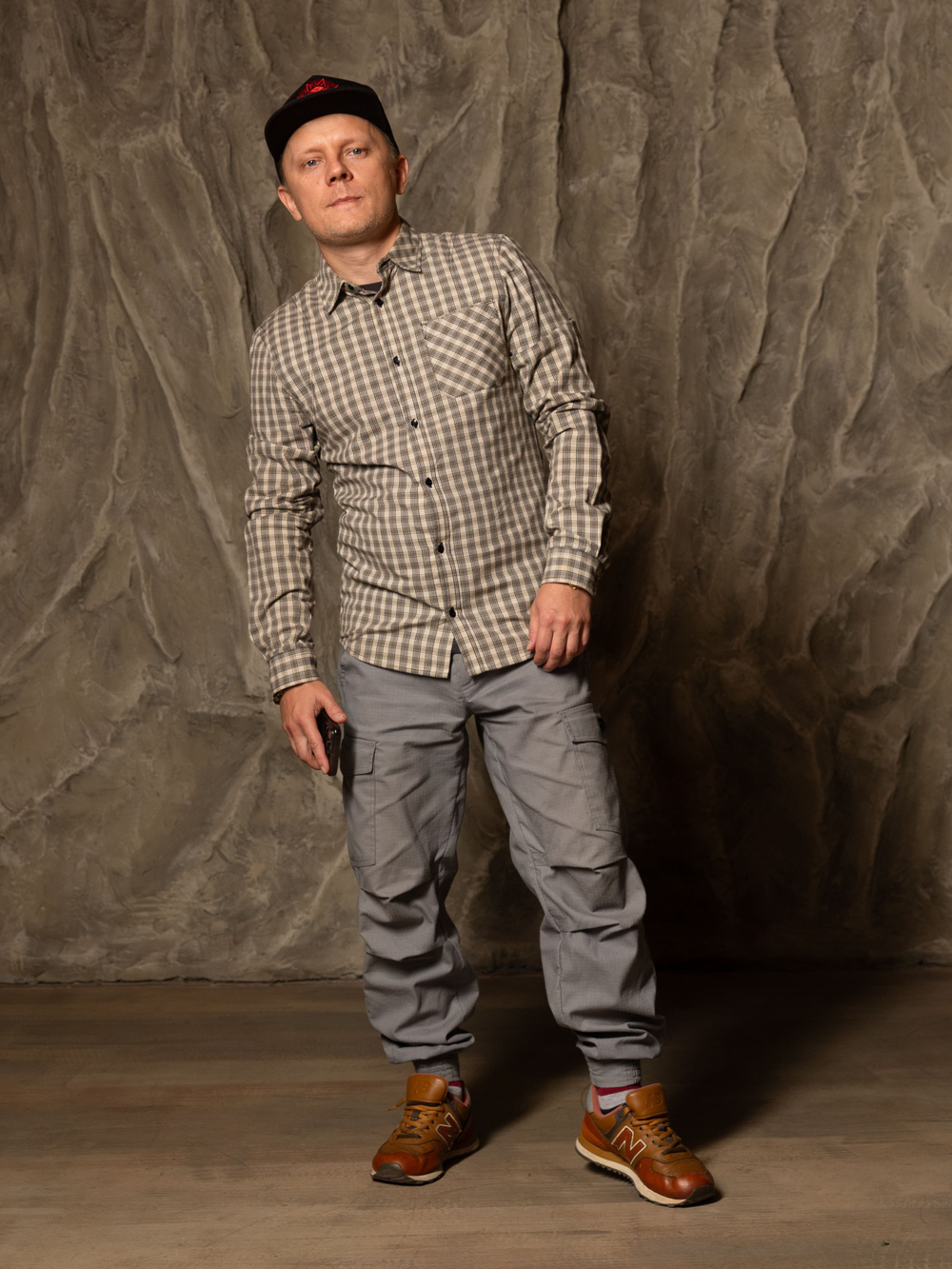 Сорочка Варгградъ мужская серо-бежевая клетка