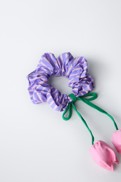 ZARA РЕЗИНКА ДЛЯ ВОЛОС В ПОЛОСКУ С ТЮЛЬПАНОМ, РОЗОВЫЙ