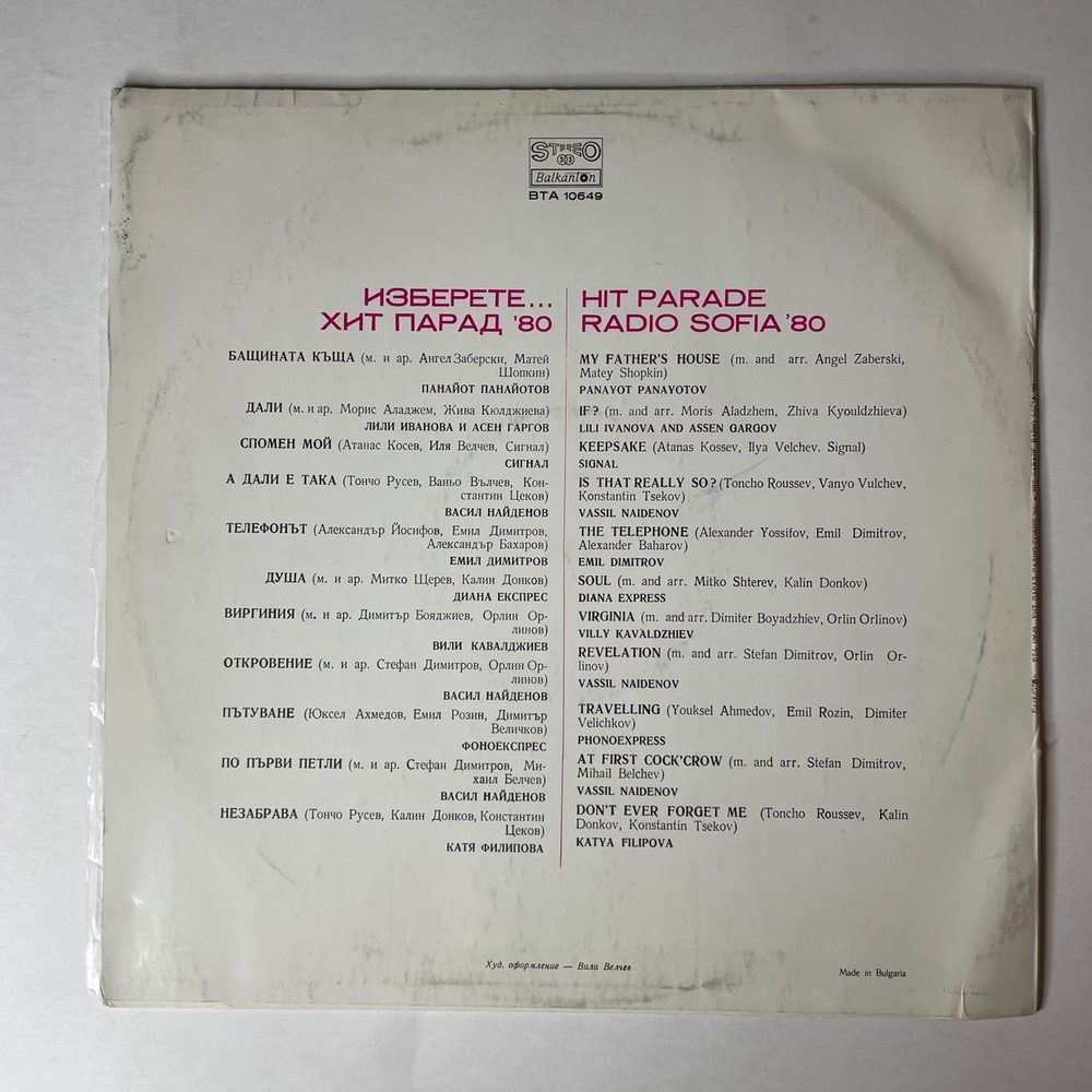 Винтажная виниловая пластинка LP Сборник Хит Парад Радио София 80 (Болагрия 1981)