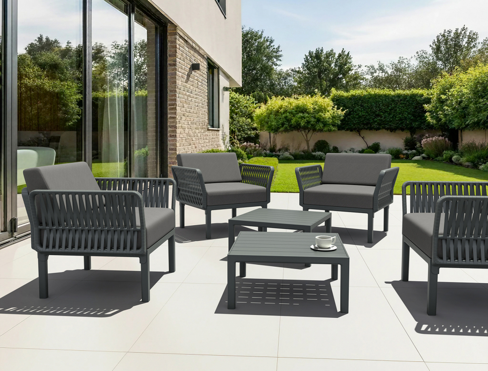 Кресло пластиковое с подушками Siesta Contract Portofino Lounge, темно-серый, темно-серый