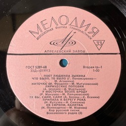 Винтажная виниловая пластинка LP Людмила Зыкина, Поет Людмила Зыкина, Что Было, То Было (СССР 1967)