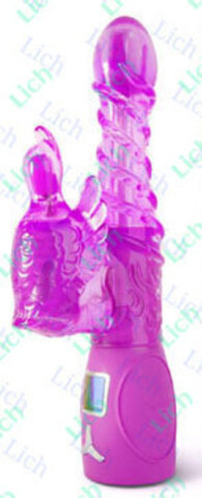 Сиреневый ротатор витой со стимулятором клитора в виде утки, 25.5 см