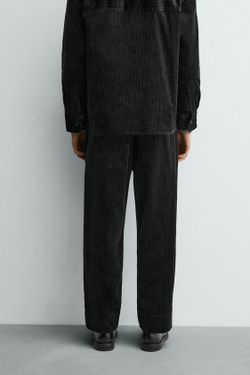 ZARA ВЕЛЬВЕТОВЫЕ БРЮКИ СВОБОДНОГО КРОЯ, ЧЕРНЫЙ