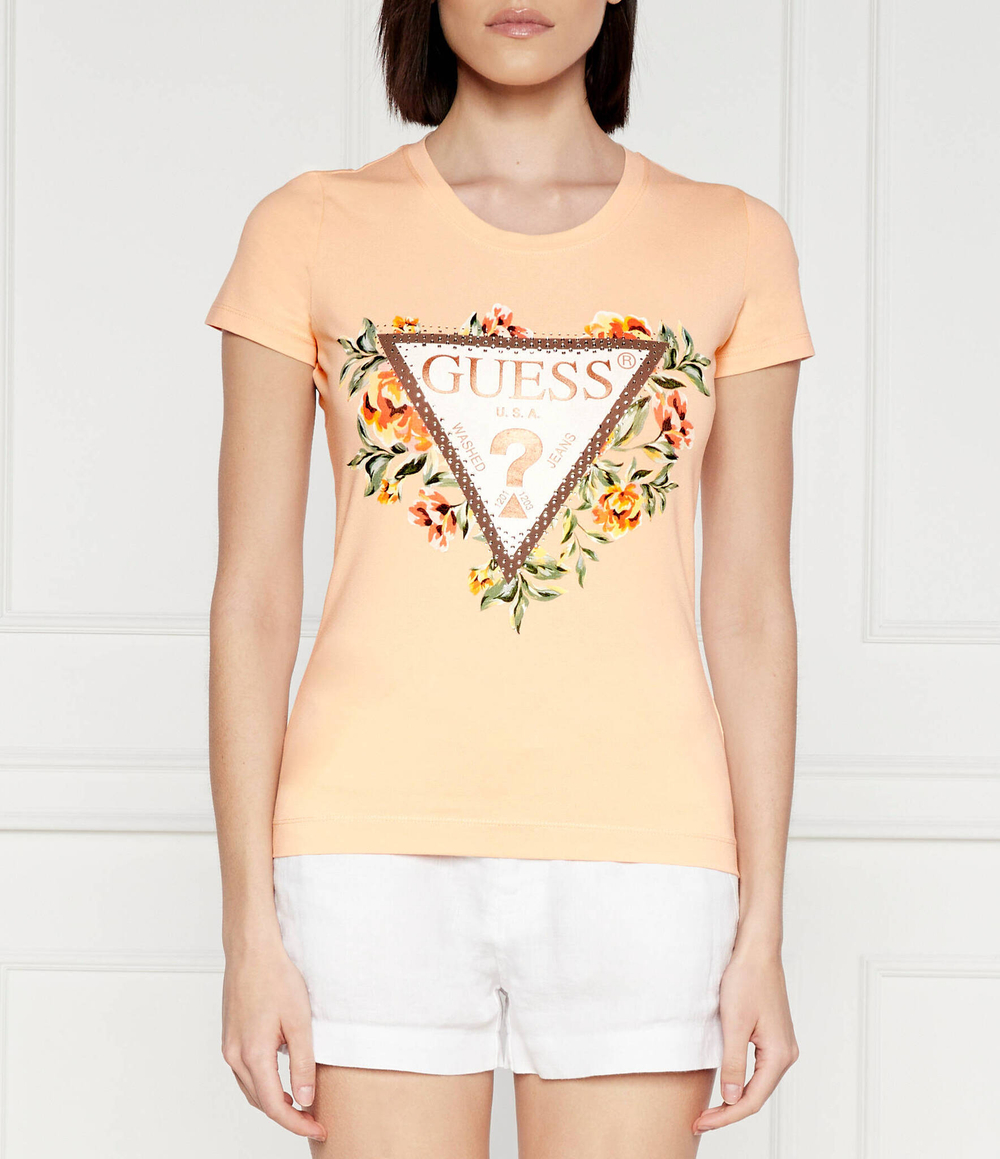 Футболка TRIANGLE FLOWERS GUESS - персиковый(W4GI24 J1314)