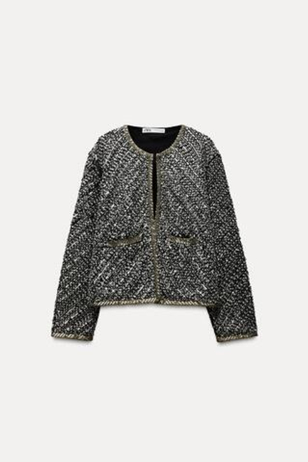ZARA КАРДИГАН С БУСИНАМИ И ПАЙЕТКАМИ, ЧЕРНЫЙ