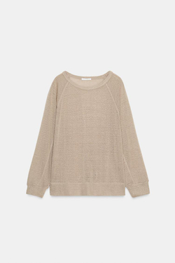 ZARA ДЖЕМПЕР В СТИЛЕ РУСТИК С ДЛИННЫМИ РУКАВАМИ, ПЕСОЧНЫЙ