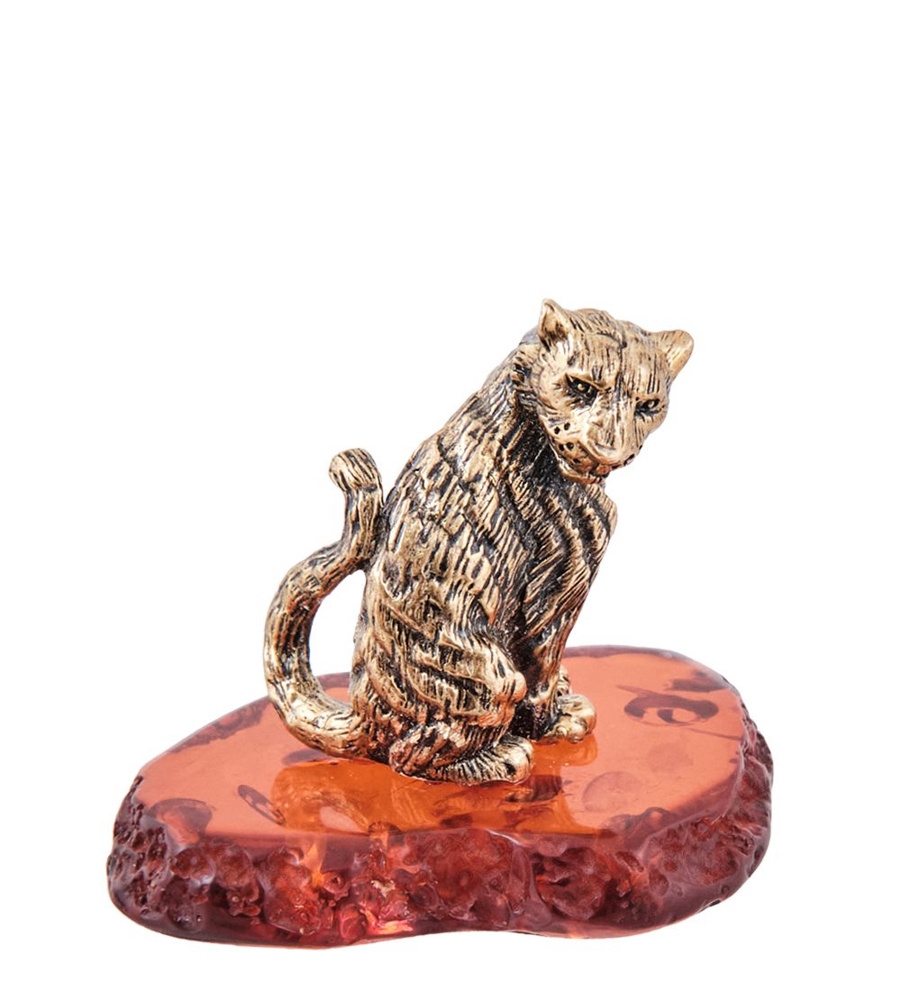 Народные промыслы AM-3975 Фигурка «Тигр Саванна Сидящий» (латунь, янтарь)