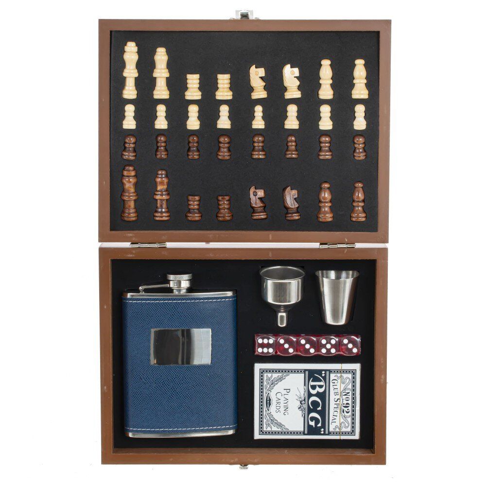 GAEM Набор подарочный (шахматы, покер, фляжка, 250 мл, L24 W19 H6 см