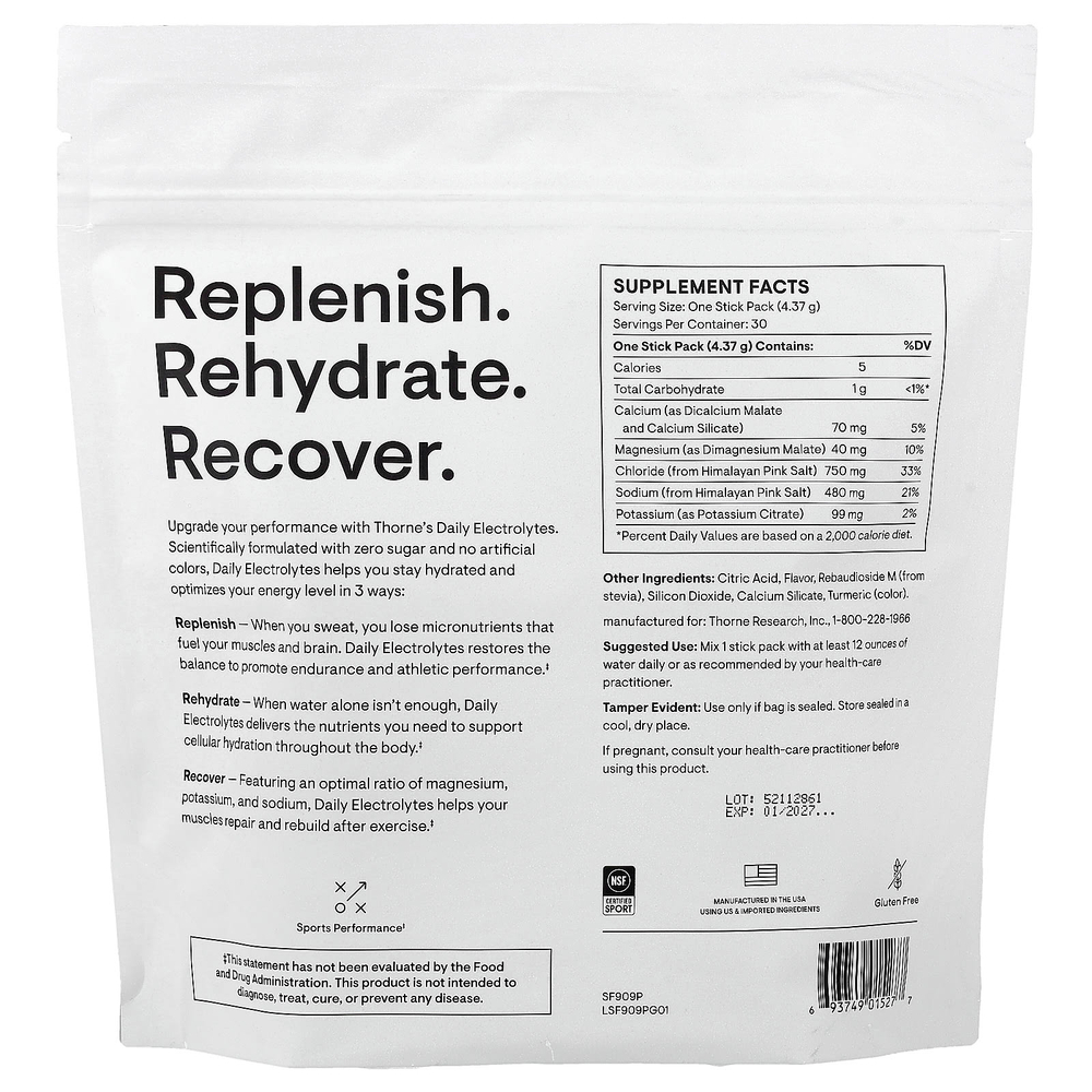 Thorne, ежедневные электролиты, красный апельсин, 30 пакетиков по 4,37 г (0,15 унции)