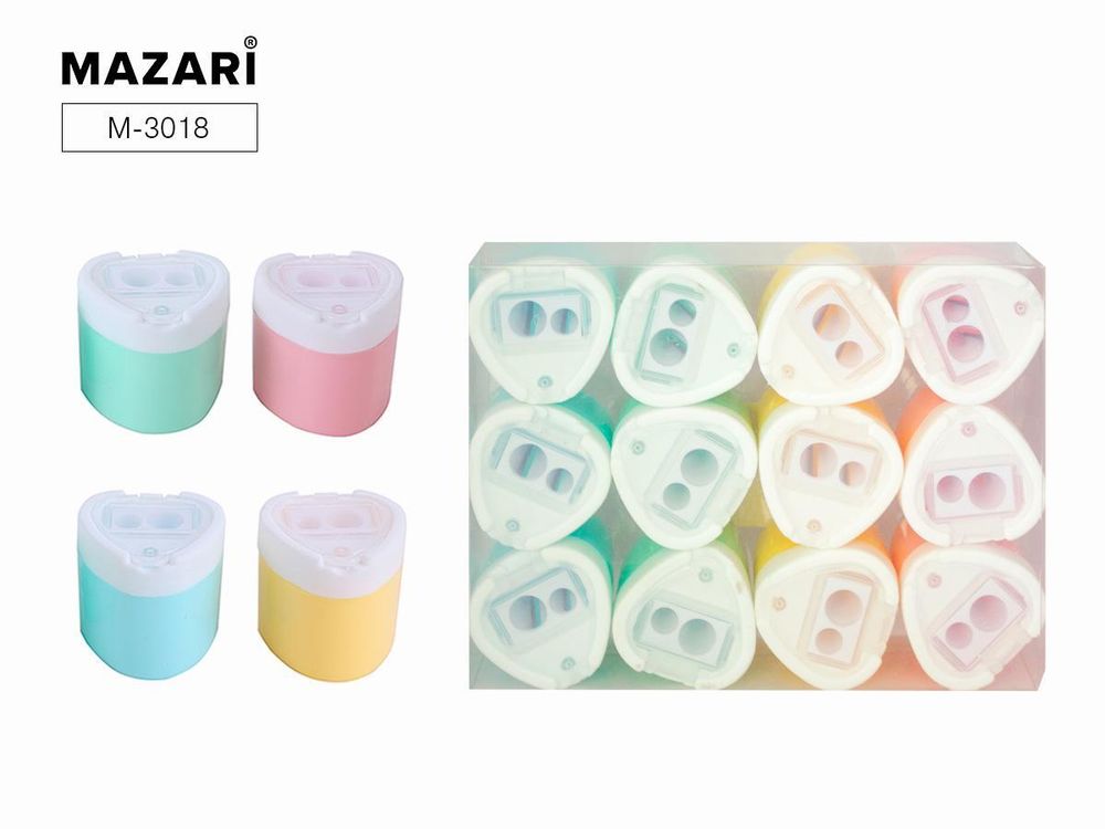 Точилка 2отв. с контейнером &quot;Pastel heart&quot; пласт. 4 цвета (Mazari)