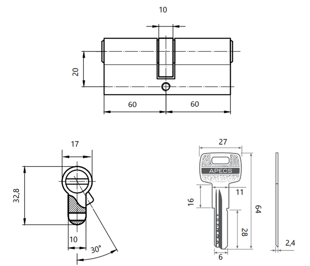 Цилиндровый механизм Apecs SM-120-G