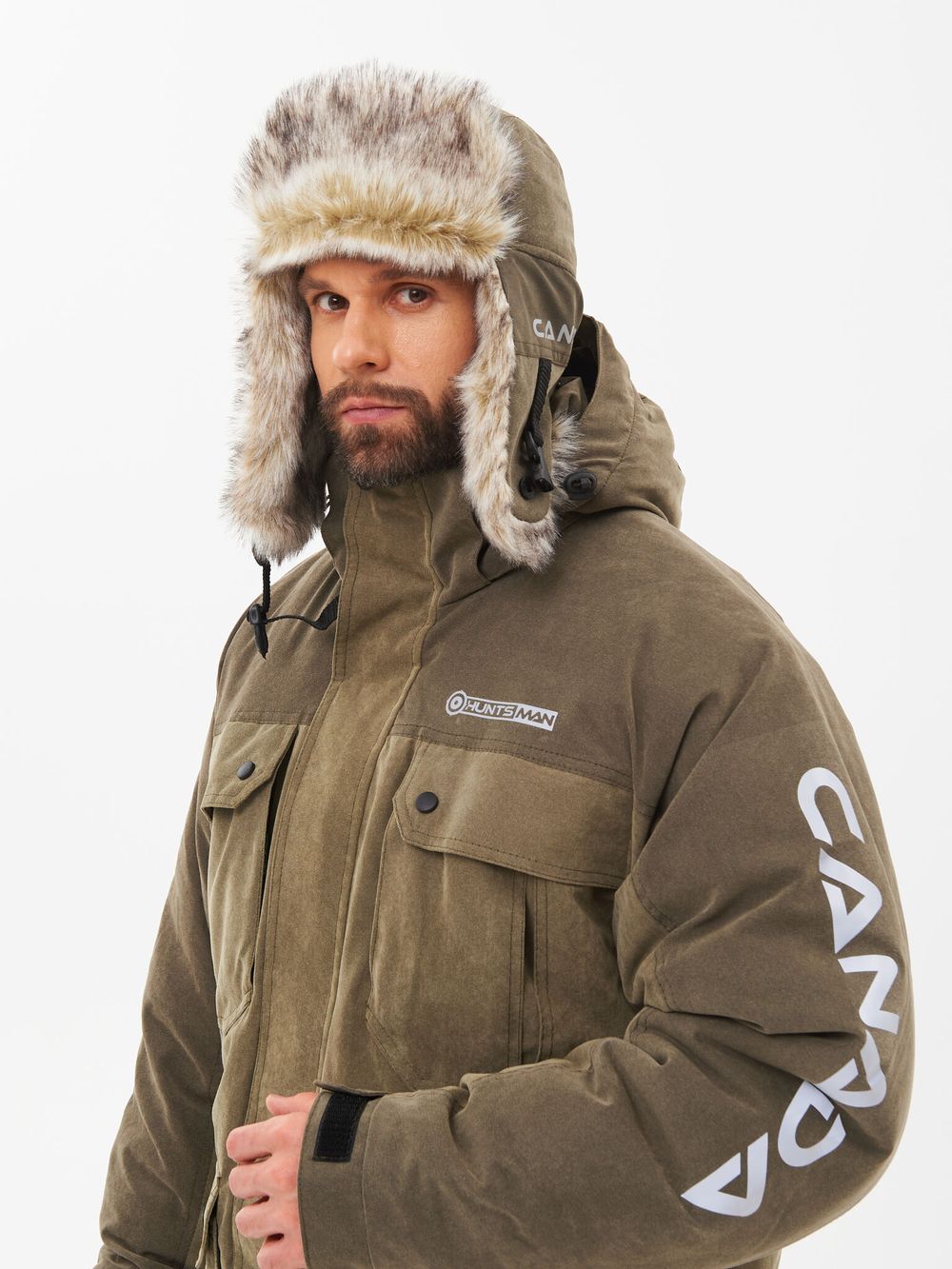 Шапка ушанка зимняя Канада ткань Finlandia цвет Хаки