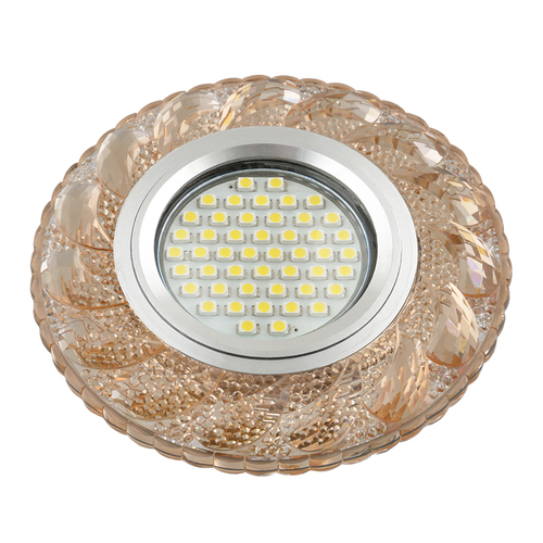 DLS-L147 GU5.3 GLASSY/TEA Светильник декоративный встраиваемый, серия Luciole. Без лампы, цоколь GU5.3. Доп. светодиодная подсветка 3Вт. Стекло. Зерка