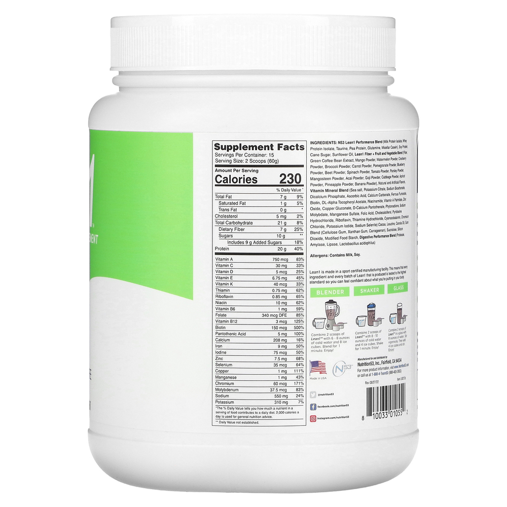 Lean1, Original, сжигающий жир протеиновый коктейль, печенье и сливки, 900 г (1,98 фунта)