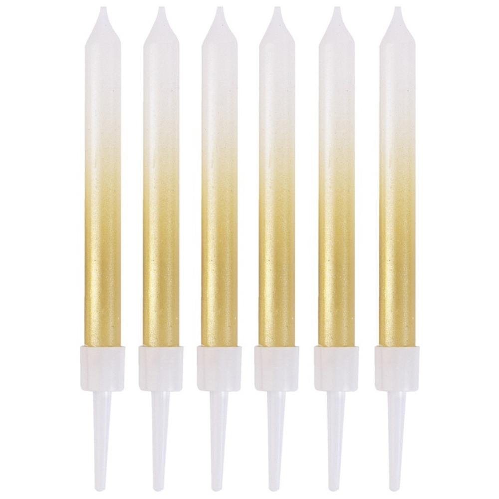 Свечи для торта «Перламутровый градиент» в бело-золотов цвете 8 см, 6 шт с подставками